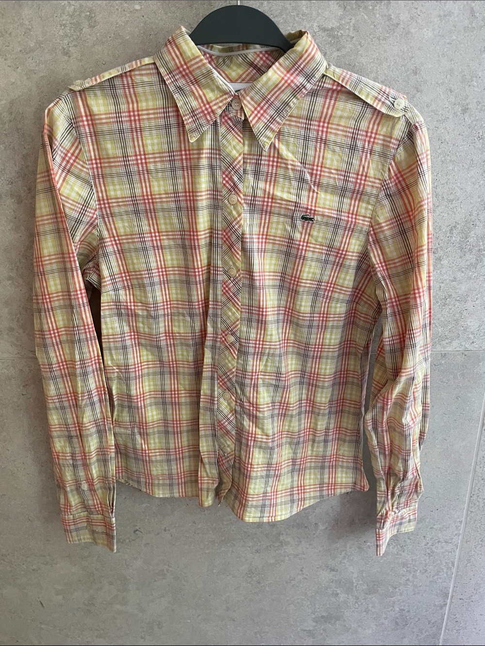 Lacoste women Yellow and Red Plaid Button-Down Shirt